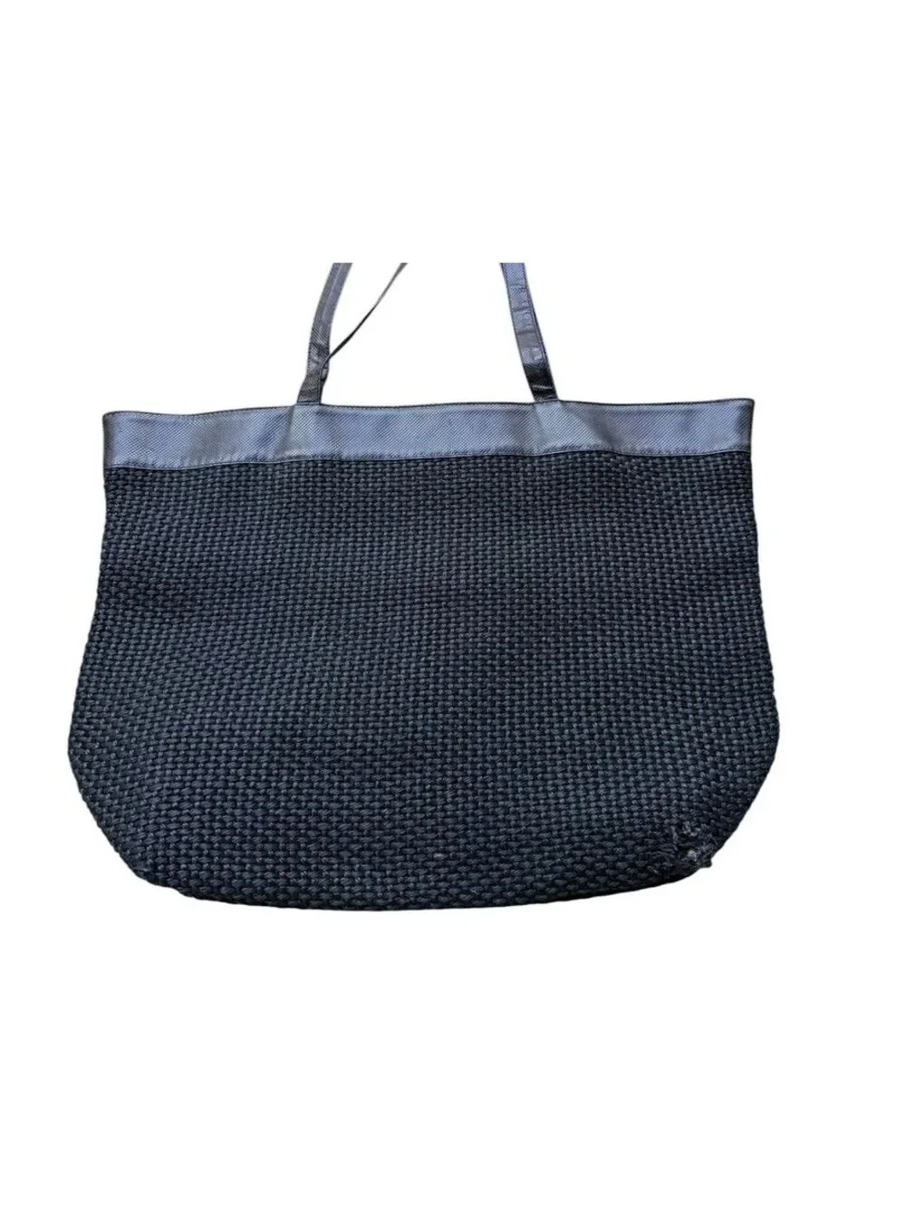 Bottega Venata Authentic Large Intrecciato Leather & Wool Raffia Nero Tote Bag